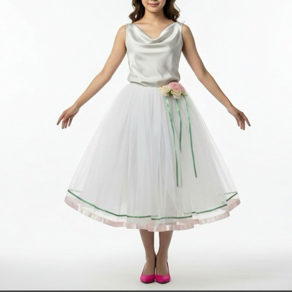 Elegant White and Pink Tulle Skirt